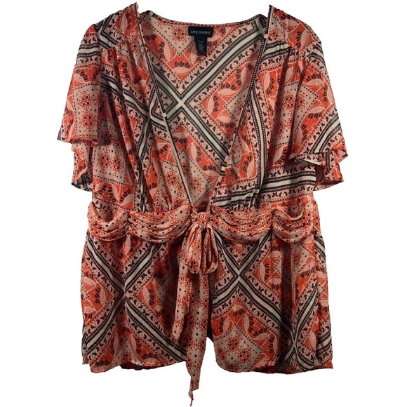 Lane Bryant Orange Sheer Swim Cover Tie Front Kimono Top Size 14/16 - Picture 1 of 11